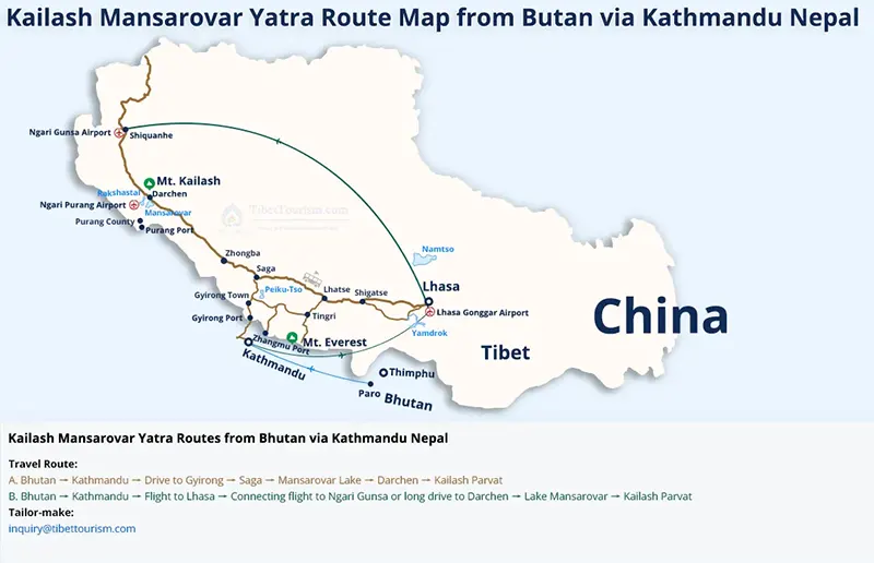 Bhutan to Kailash Mansarovar Route Map: Detailed Guide & Itinerary