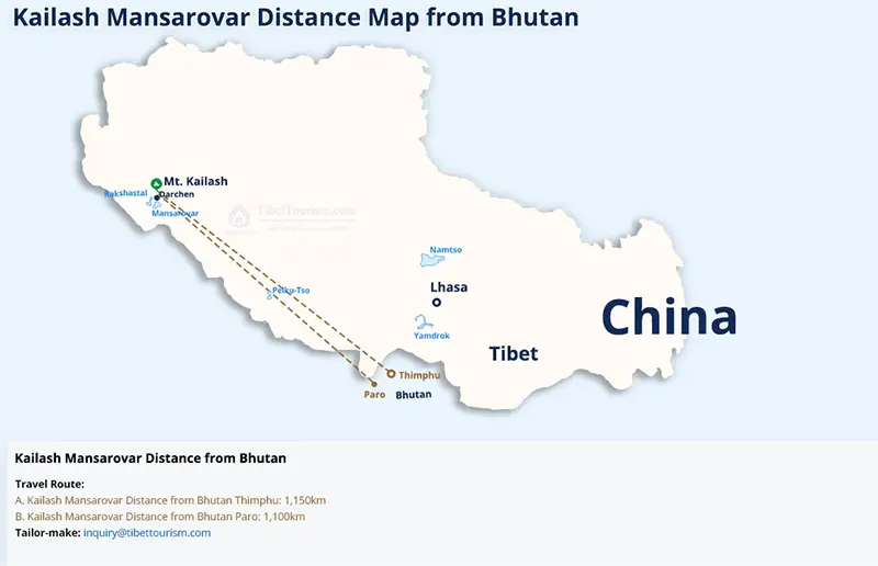 Bhutan to Kailash Parvat Distance: How Far is Kailash Mansarovar from Bhutan?