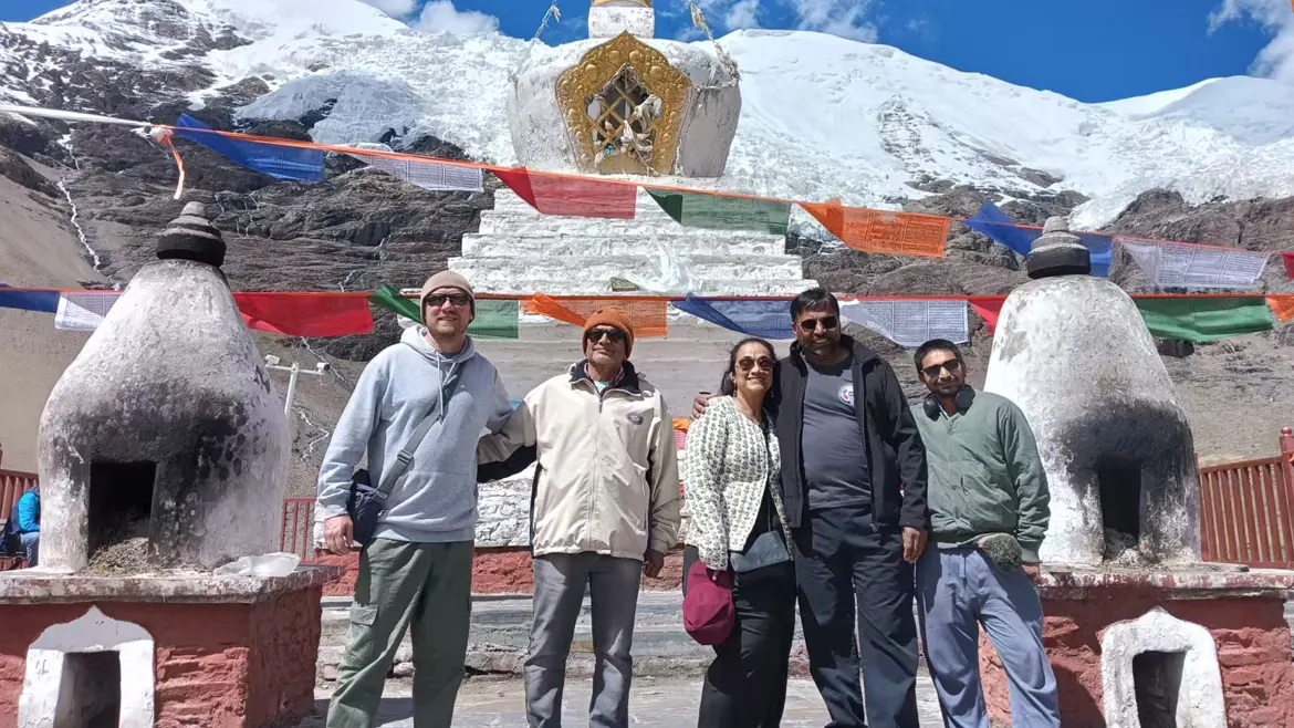 Tourists arrive at the Karola Glacier