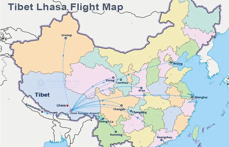 Tibet Lhasa Flight Map