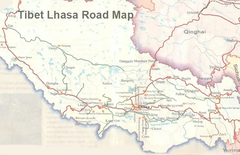 Tibet Lhasa Road Map