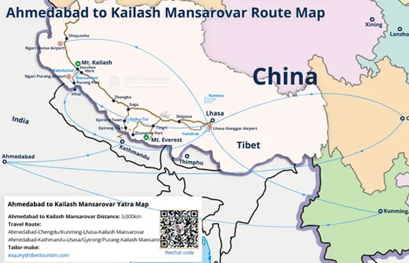 Ahmedabad to Kailash Mansarovar Route Map