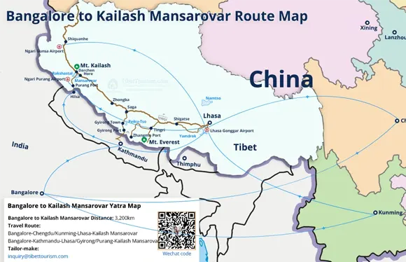 Bangalore to Kailash Mansarovar Route Map
