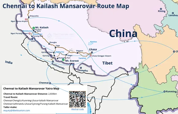 Chennai to Kailash Mansarovar Route Map