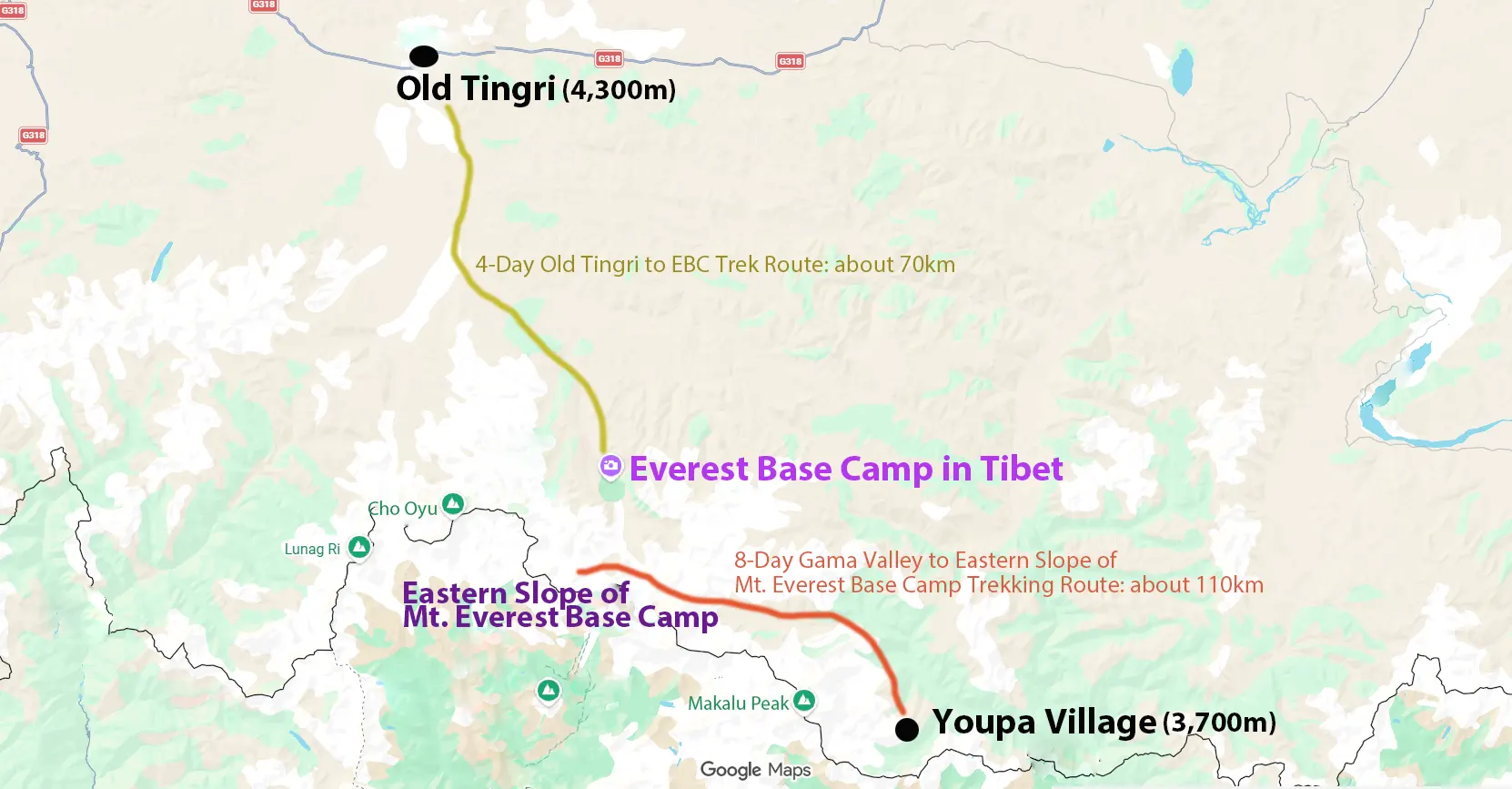 Tibet Everest Base Camp Trek Map
