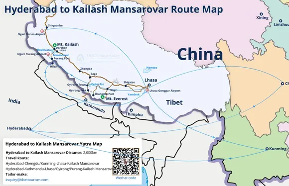 Hyderabad to Kailash Mansarovar Route Map