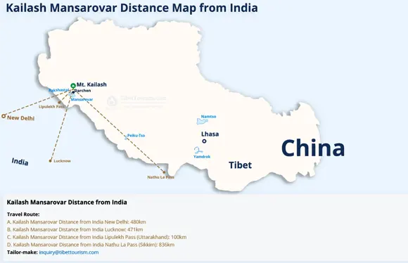 Distance Map of Kailash Mansarovar from India