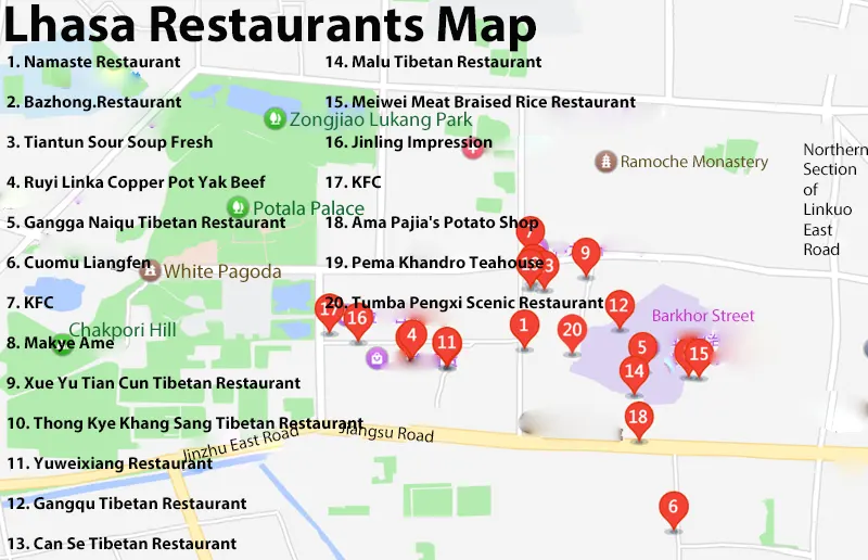 Lhasa Restaurants Map