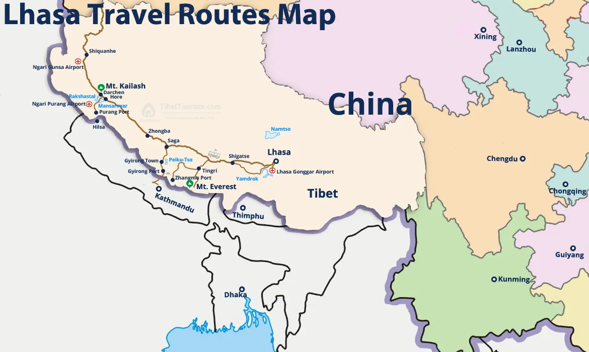 Lhasa Travel Routes Map