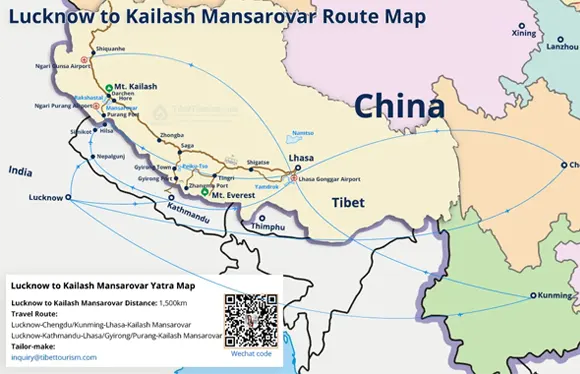 Lucknow to Kailash Mansarovar Route Map