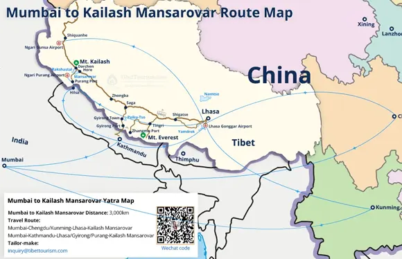 Mumbai to Kailash Mansarovar Route Map
