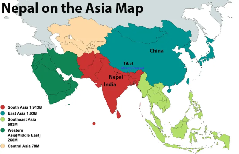 Nepal on the Asia Map
