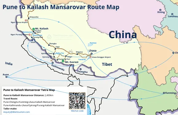 Pune to Kailash Mansarovar Route Map