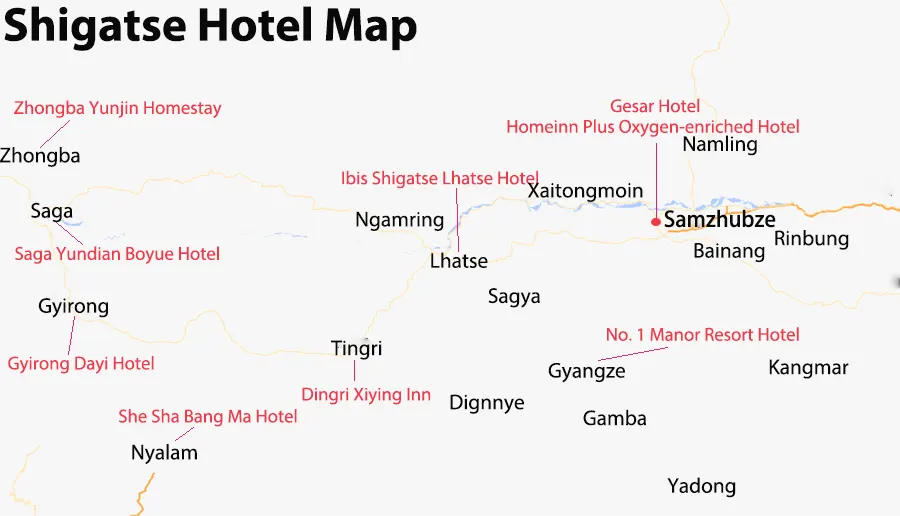 Shigatse Hotel Map