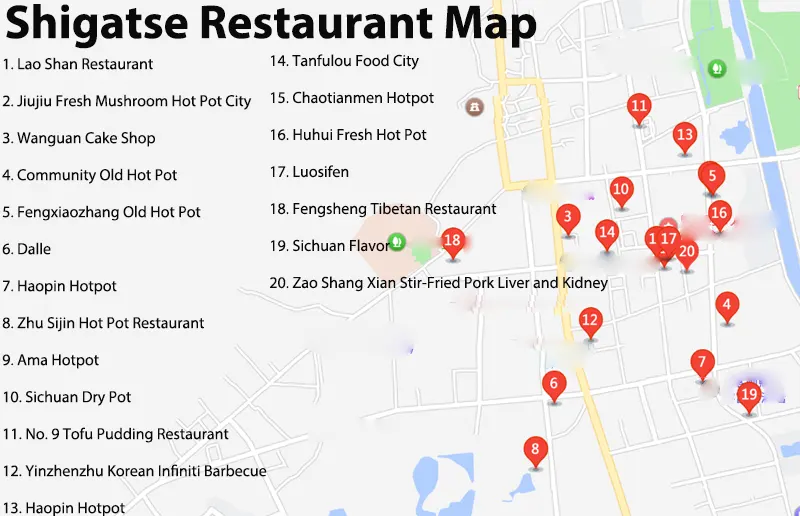 Shigatse Restaurant Map
