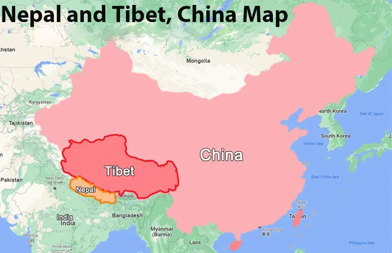 Nepal and Tibet, China Map