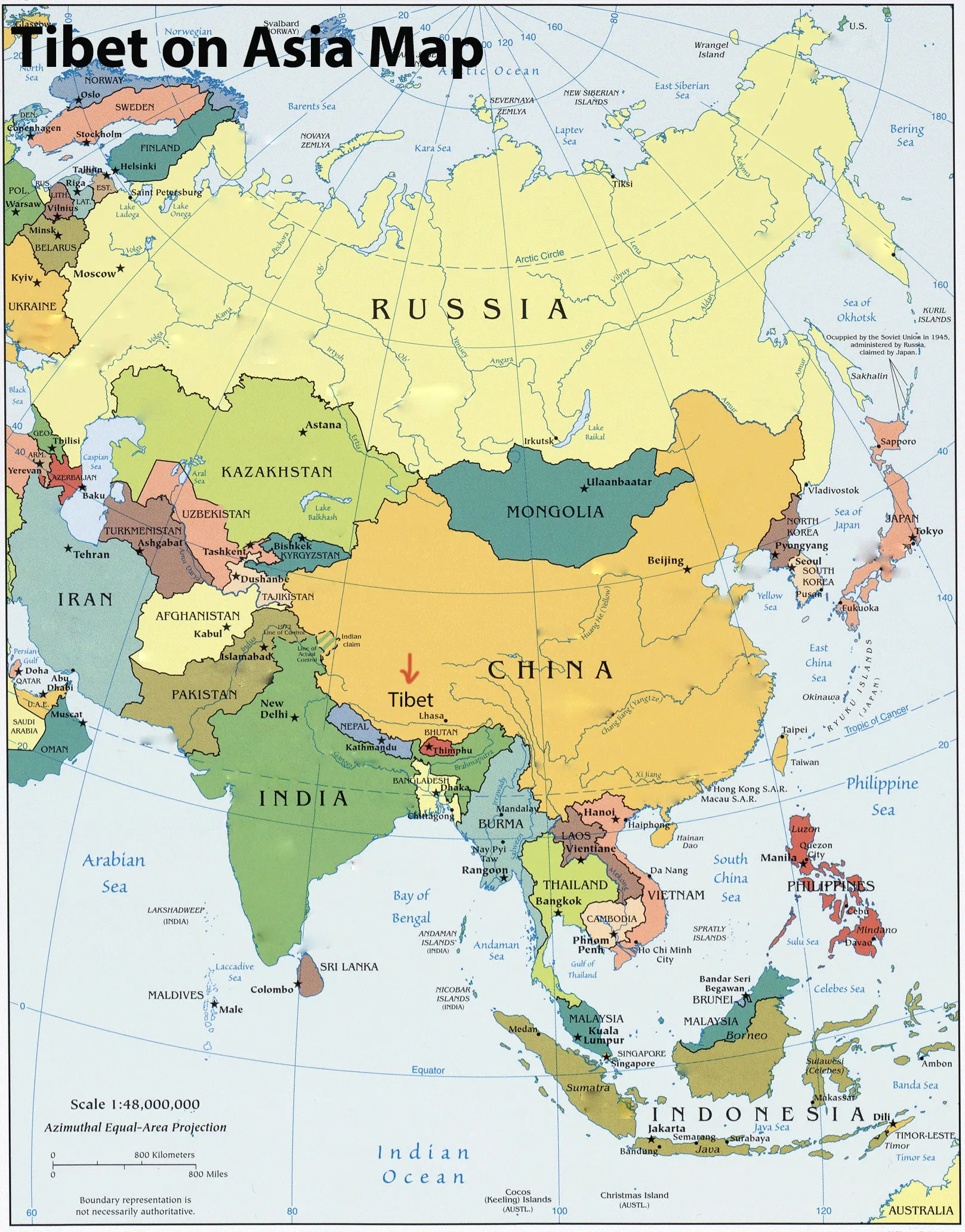 Tibet on Asia Map
