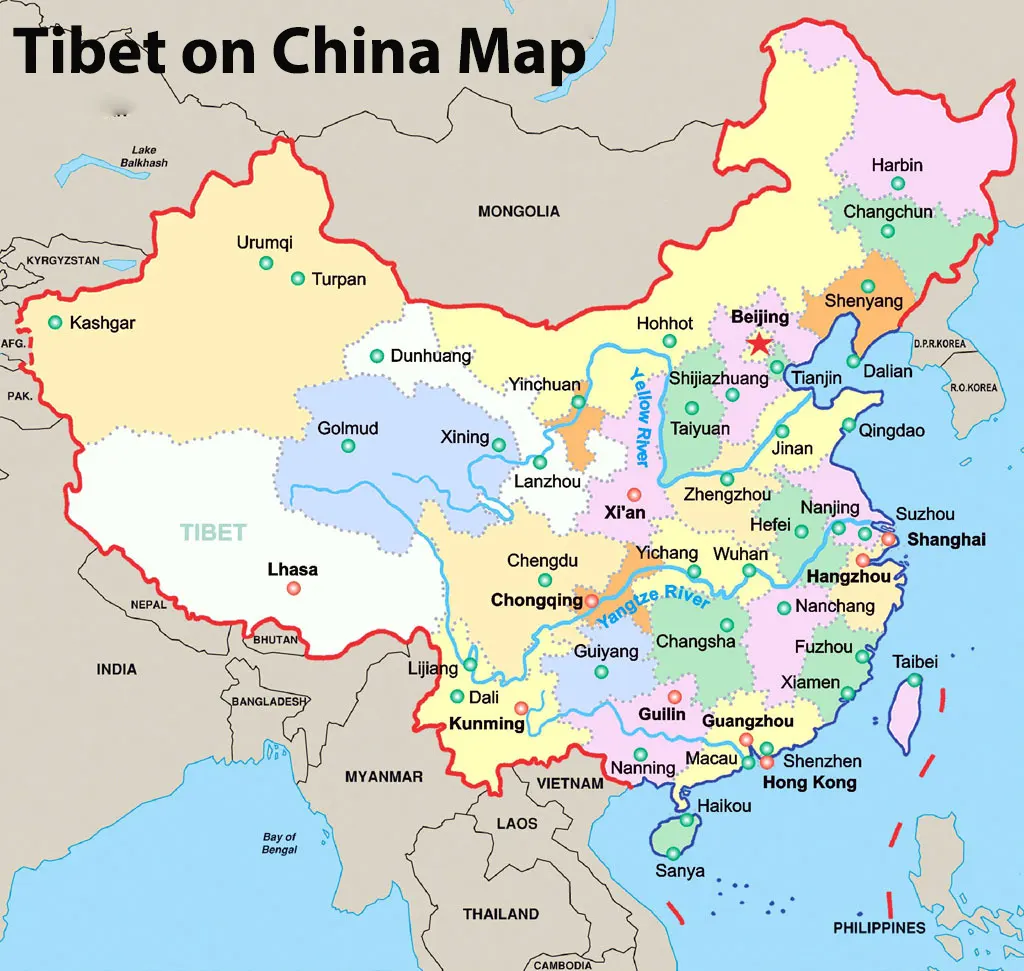 Tibet on China Map