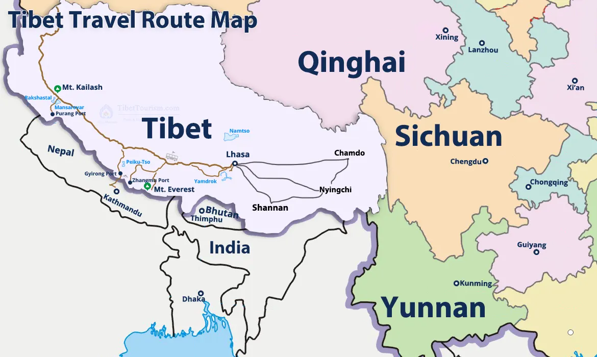 Tibet Travel Route Map