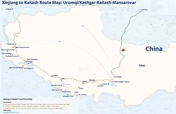 Xinjiang to Kailash Route Map
