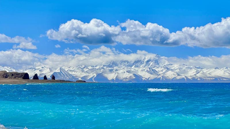 Azure Namtso and Snow-Capped Mountains