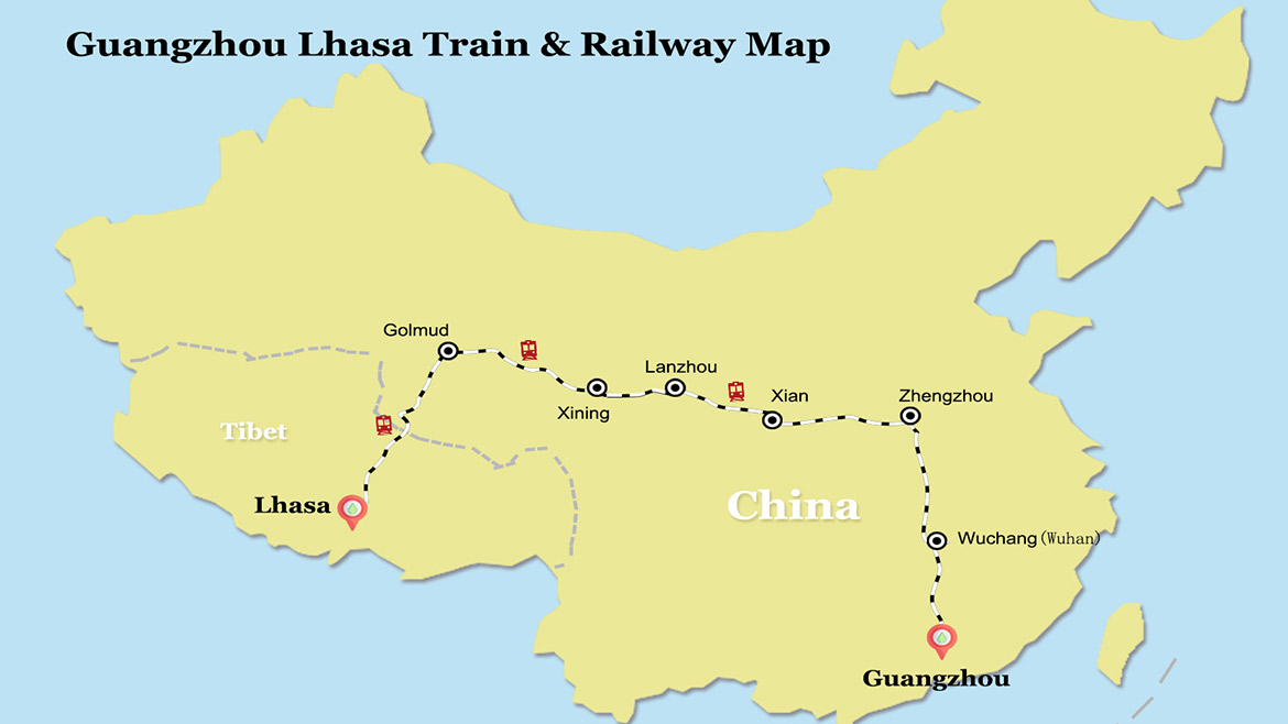 Guangzhou to Lhasa Train Map