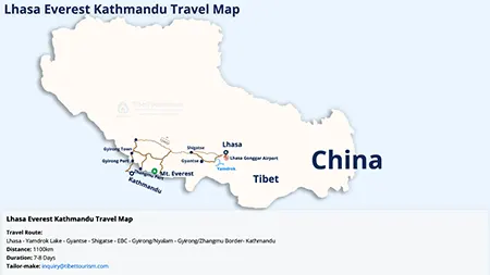 Lhasa Everest Kathmandu Tour Map