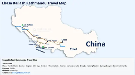 Lhasa Kailash Kathmandu Tour Map