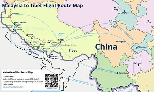 Route Map to Tibet from Singapore