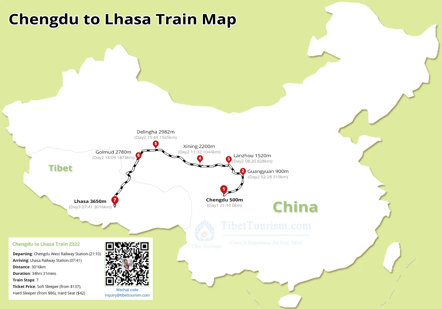 Chengdu to Lhasa Railway Map