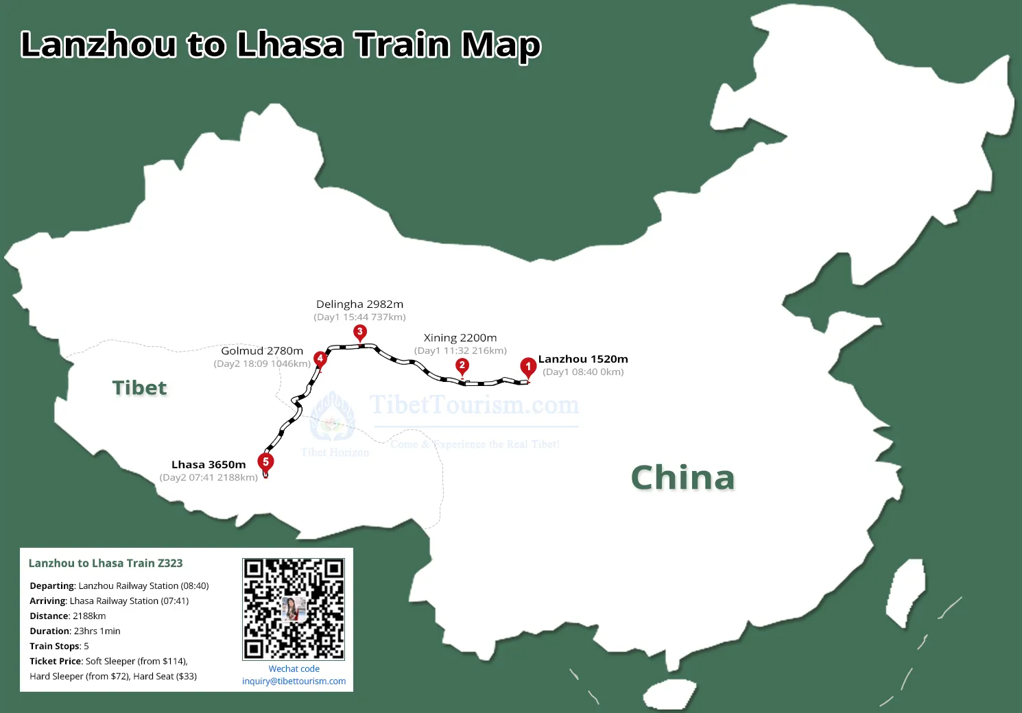Lanzhou to Lhasa Railway Map