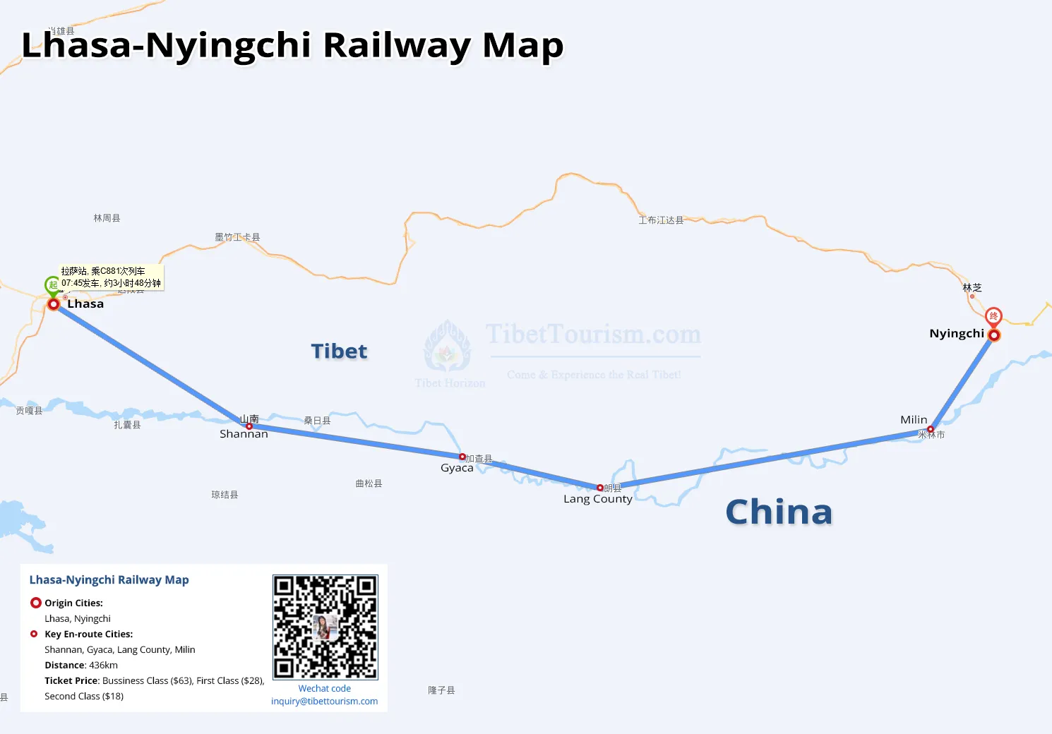 Lhasa to Nyingchi Railway Map