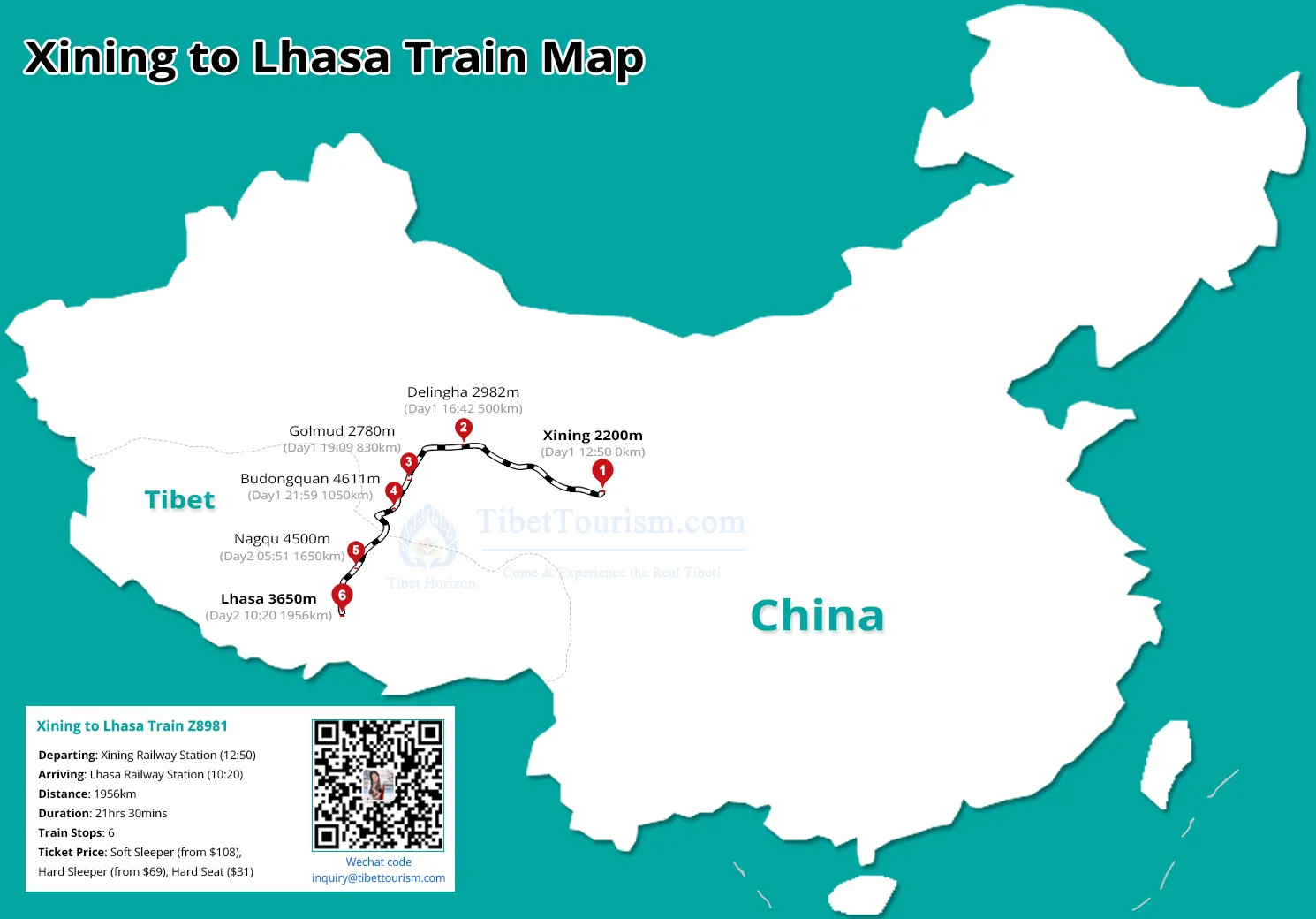 Xining to Lhasa Railway Map